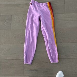 Aviator Nation Purple Leggings with Rainbow Stripe